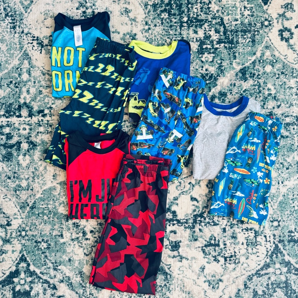 4 Sets Boys Children’s Place Pajamas Shorts/Pants Blue/Red Size Large (10-12)